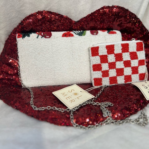 🍓🍒VIRAL SOL and MER Beaded Flap Cherry & Strawberry Clutch & Coin Pouch🍓🍒NWT - Picture 5 of 17
